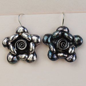 Large flower earrings dangle, massive floral earrings sterling silver vintage